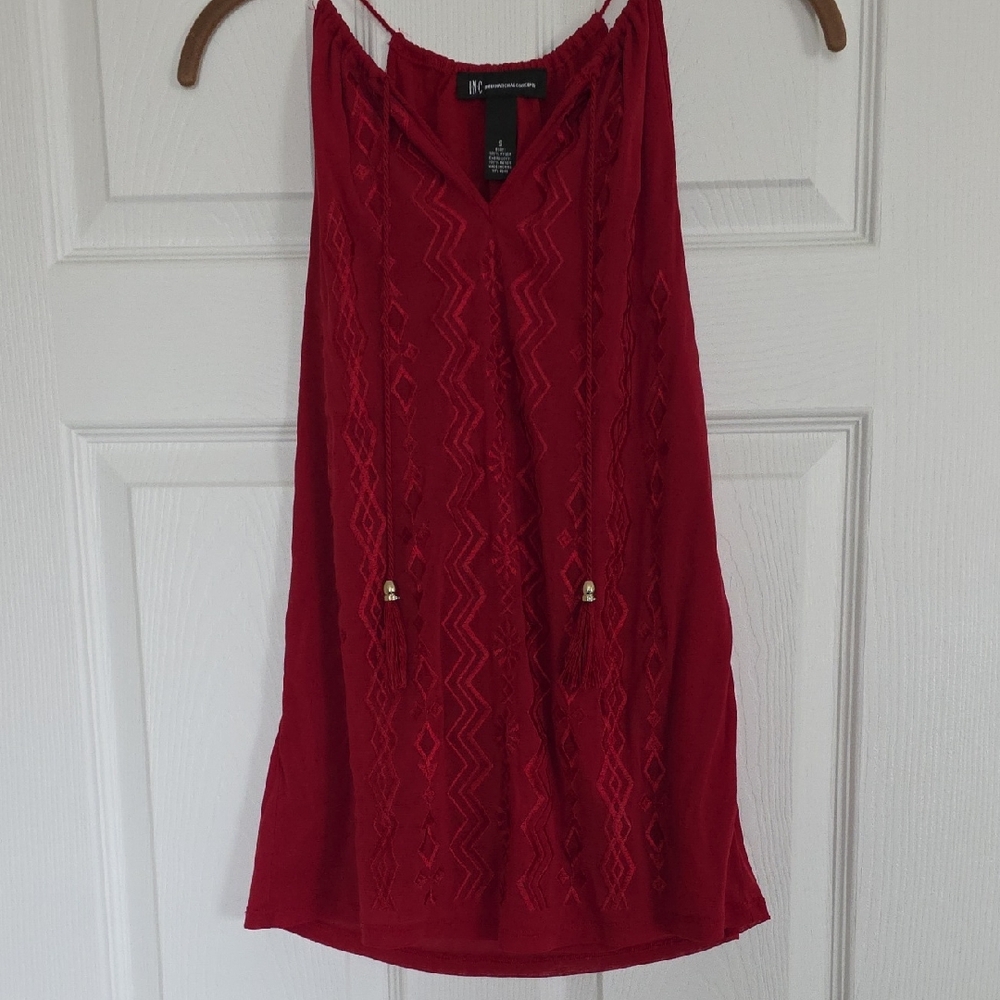 INC International Concepts Red Embroidered Tassel Tank